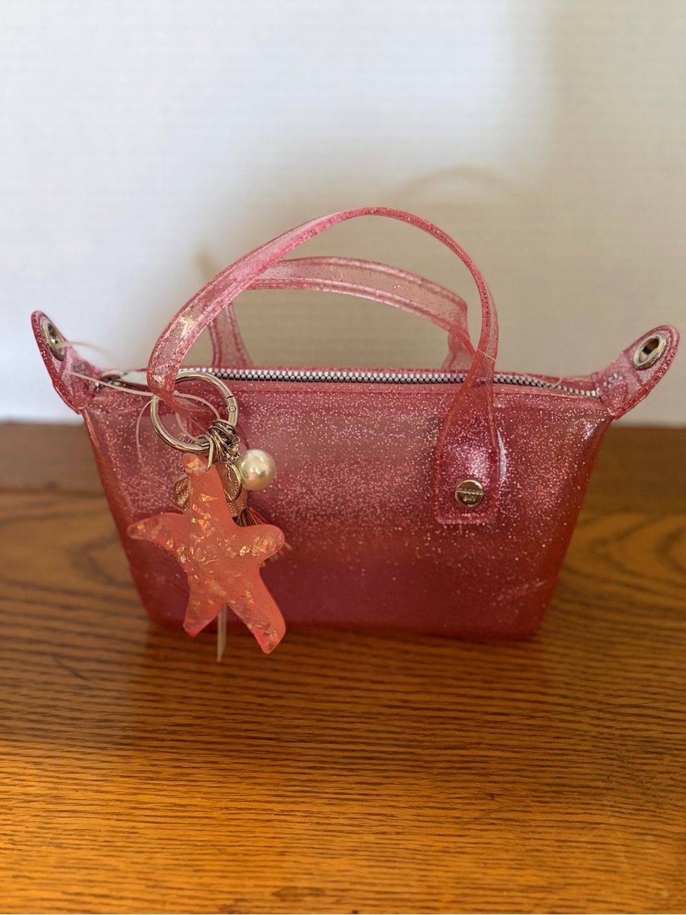 Madden Girl Pink Glitter Jelly Mini Tote with Star Charm - Picture 2 of 7